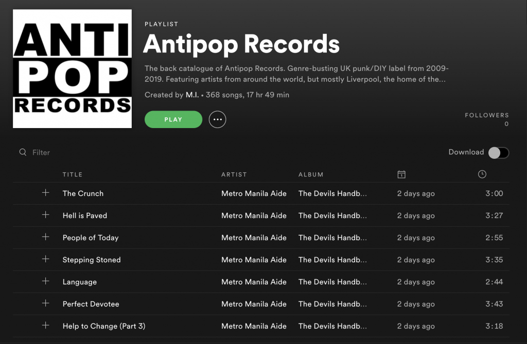 antipop records spotify playlist snapshot screenshot